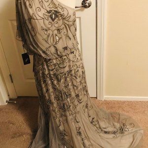 Adrianna Papell Platinum One Shoulder Blouson Gown